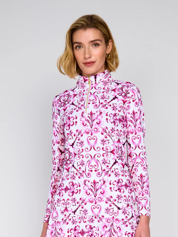 G-Lifestyle Womens Long Sleeve Zip Mock - Pink Crest - Skorzie