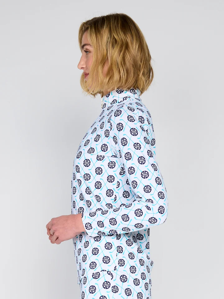 G-Lifestyle Womens Long Sleeve Zip Mock - Blue Birdie - Skorzie