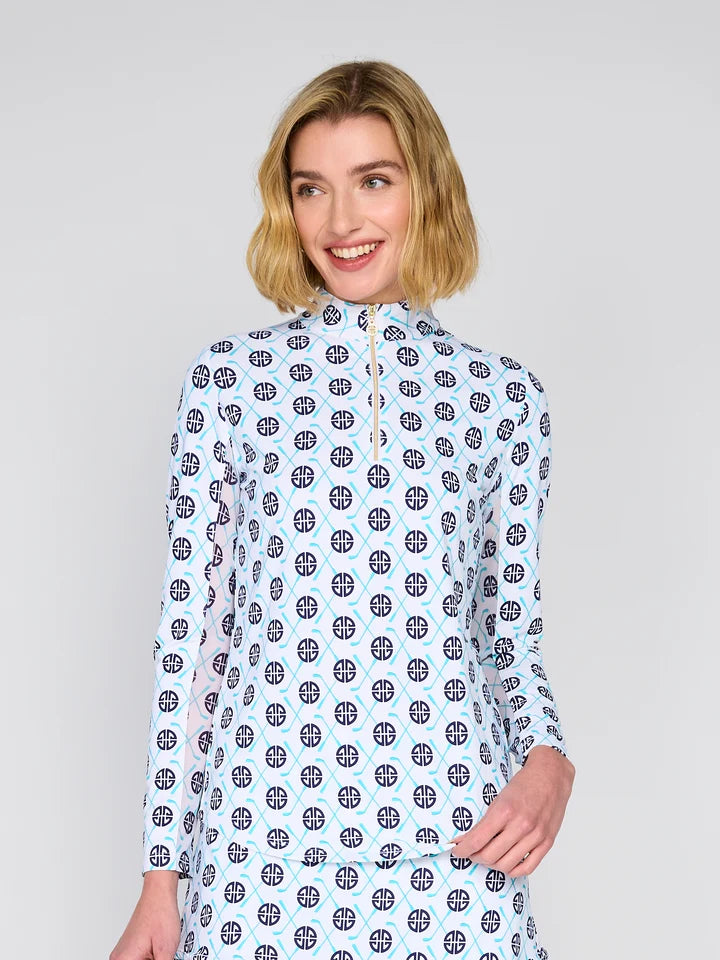 G-Lifestyle Womens Long Sleeve Zip Mock - Blue Birdie - Skorzie