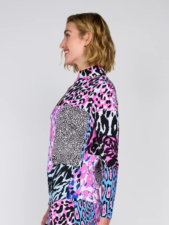 G-Lifestyle Womens Long Sleeve Zip Mock - Patchwork - Skorzie