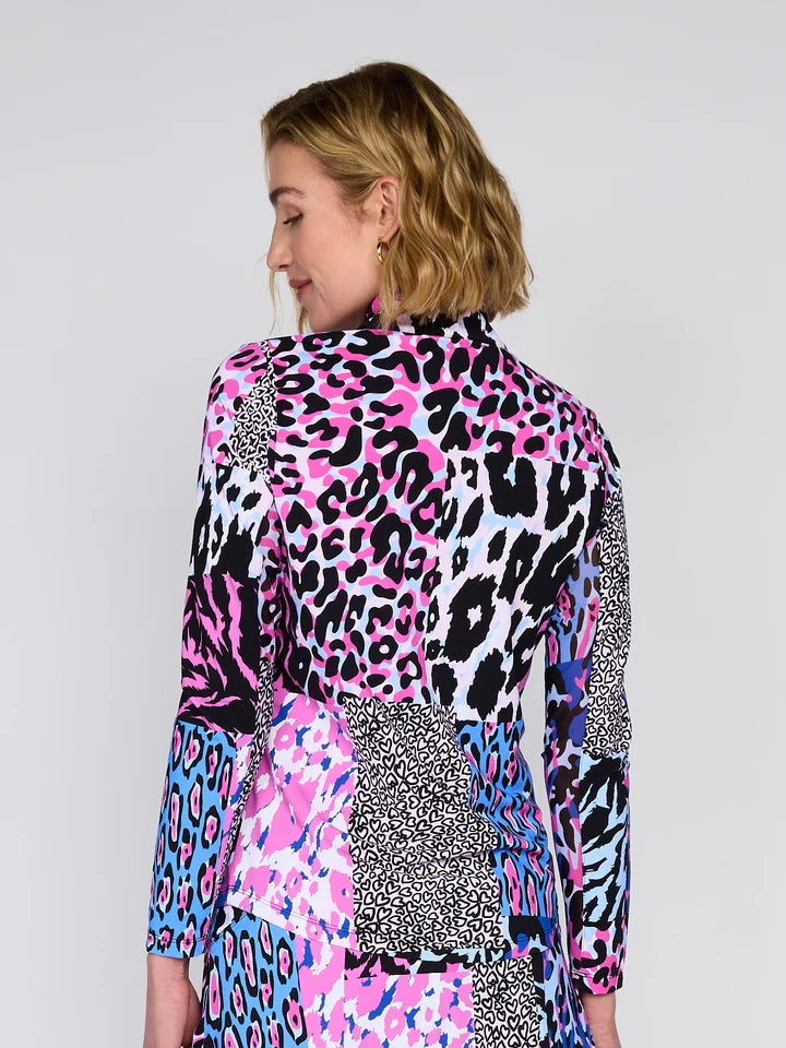 G-Lifestyle Womens Long Sleeve Zip Mock - Patchwork - Skorzie