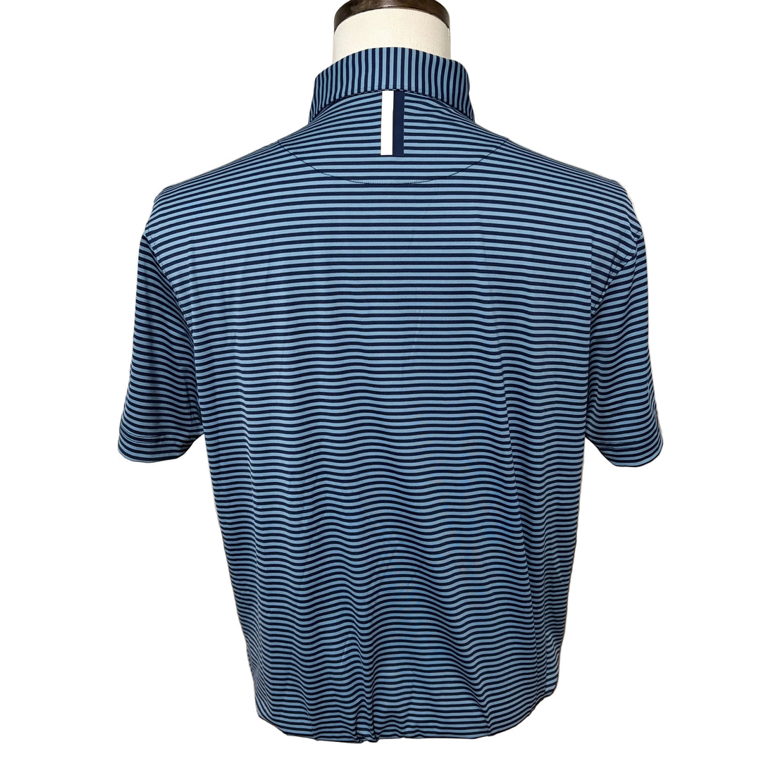 Rhoback Birdie Stripe Performance Polo (w/logo) - Cadet Blue/Fleet Navy - Large - Skorzie