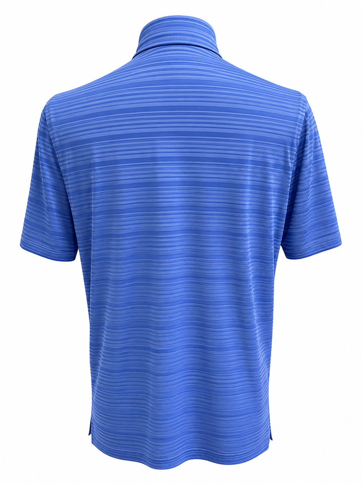 Dunning Golf Striped Performance Polo (w/ logo) - Sapphire Heather