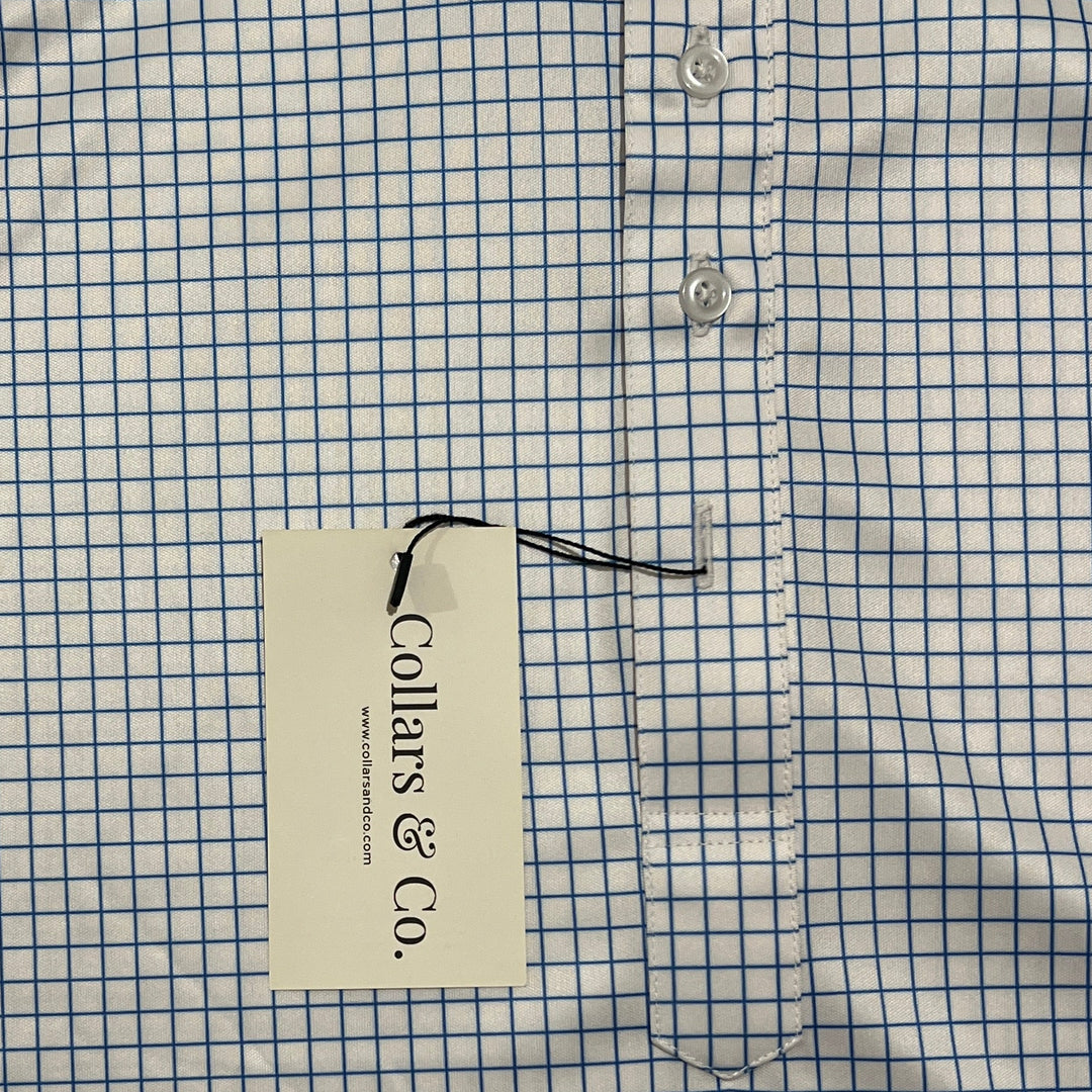Collars & Co. Men's Polo Performance Fabric Semi-Spread Collar Thin Blue Check Size M