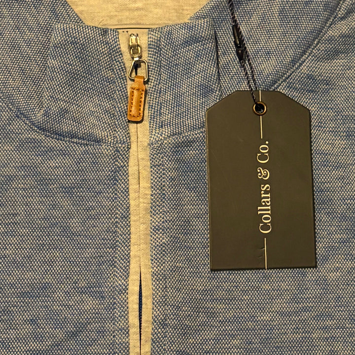 Collars & Co Men's Cotton Blend Quarter Zip Heather Blue Size L