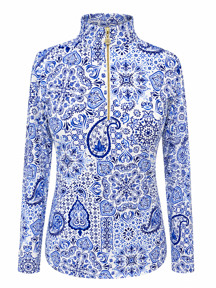 G-Lifestyle Long Sleeve Quarter Zip Top - Blue Paisley - Small