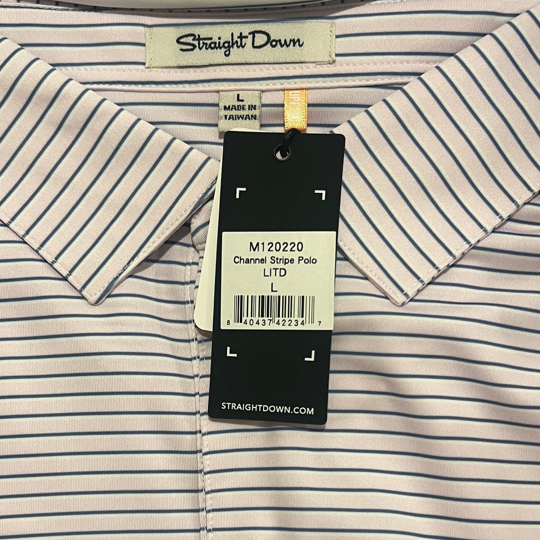 Straight Down Men's Golf Polo Channel Stripe Lilac/Tidal Size L