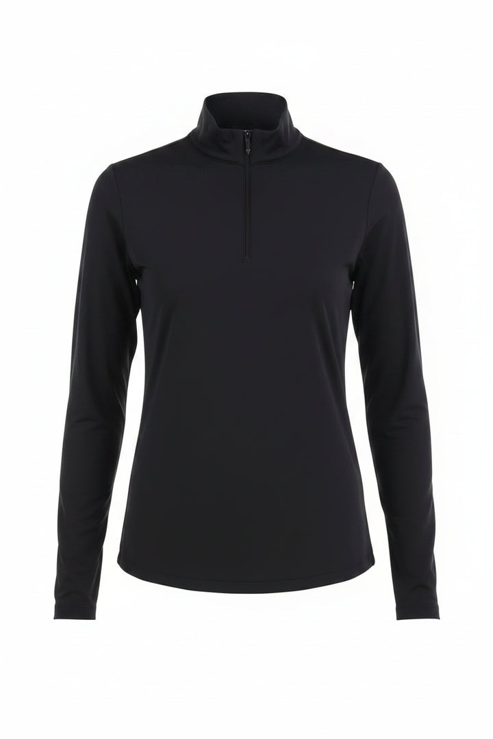 IBKUL Womens Solid Long Sleeve Zip Mock - Black