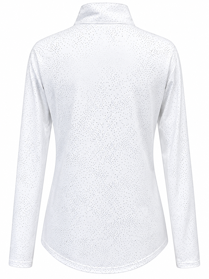 SanSoleil Confetti Long Sleeve Foil Print Mock - White/Metallic Gold