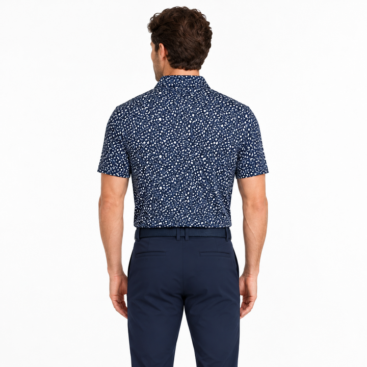 Collars & Co. Men's Polo Performance Fabric Semi-Spread Collar Navy Floral Size L