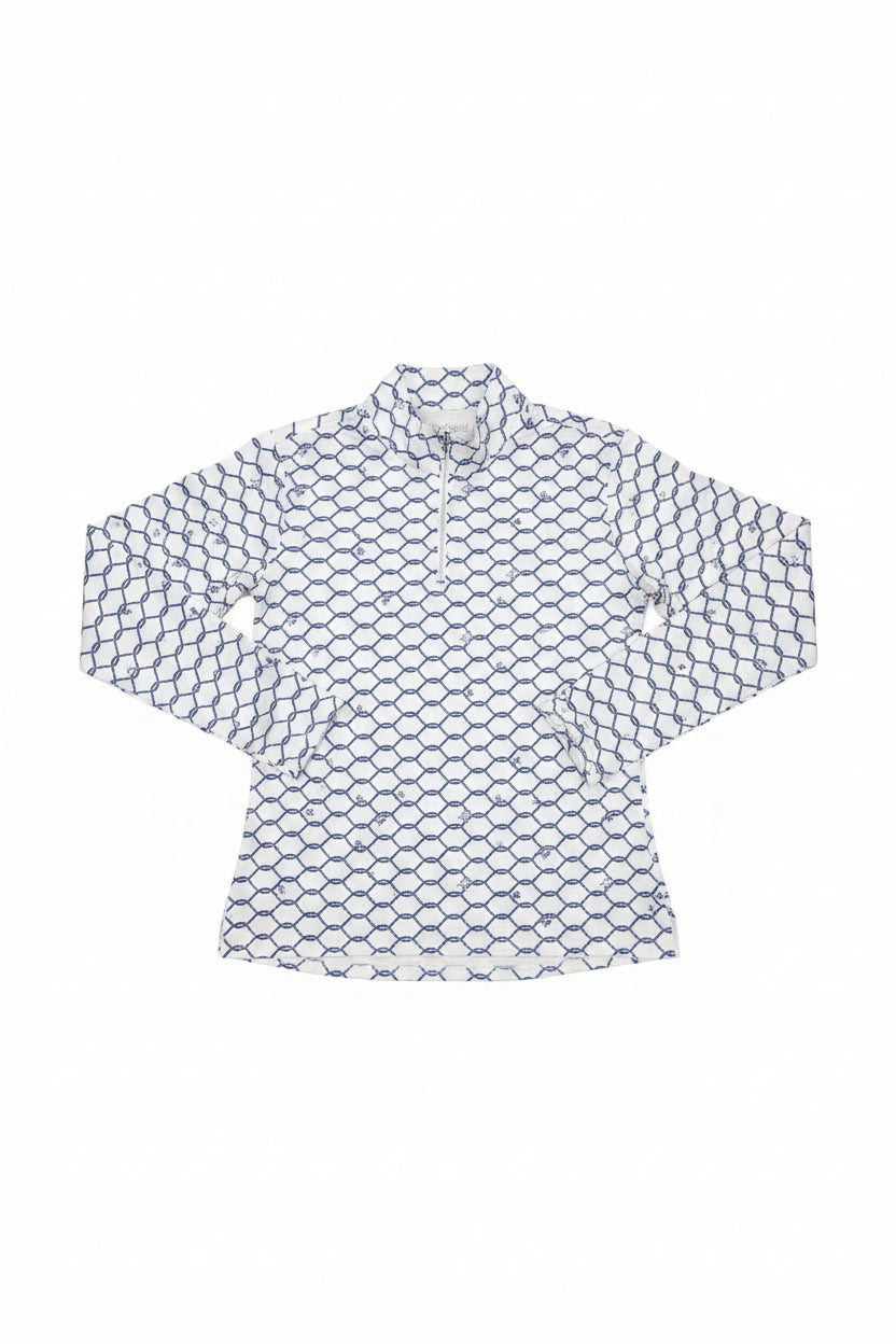 SanSoleil SolShine Foil Print Long Sleeve Polo - Nautica White/Dark Blue