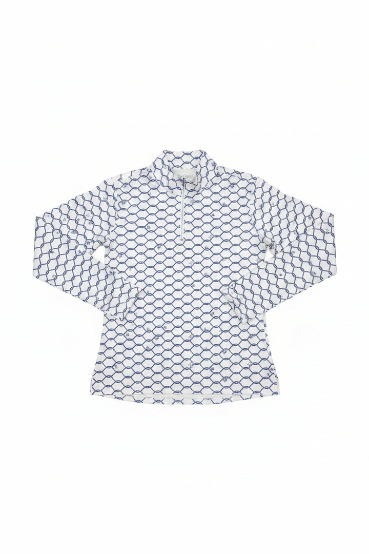 SanSoleil SolShine Foil Print Long Sleeve Polo - Nautica White/Dark Blue