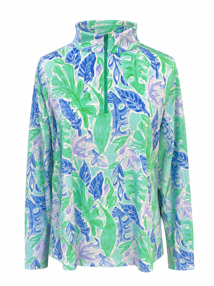IBKUL Womens Long Sleeve Zip Mock - Jade/Blue