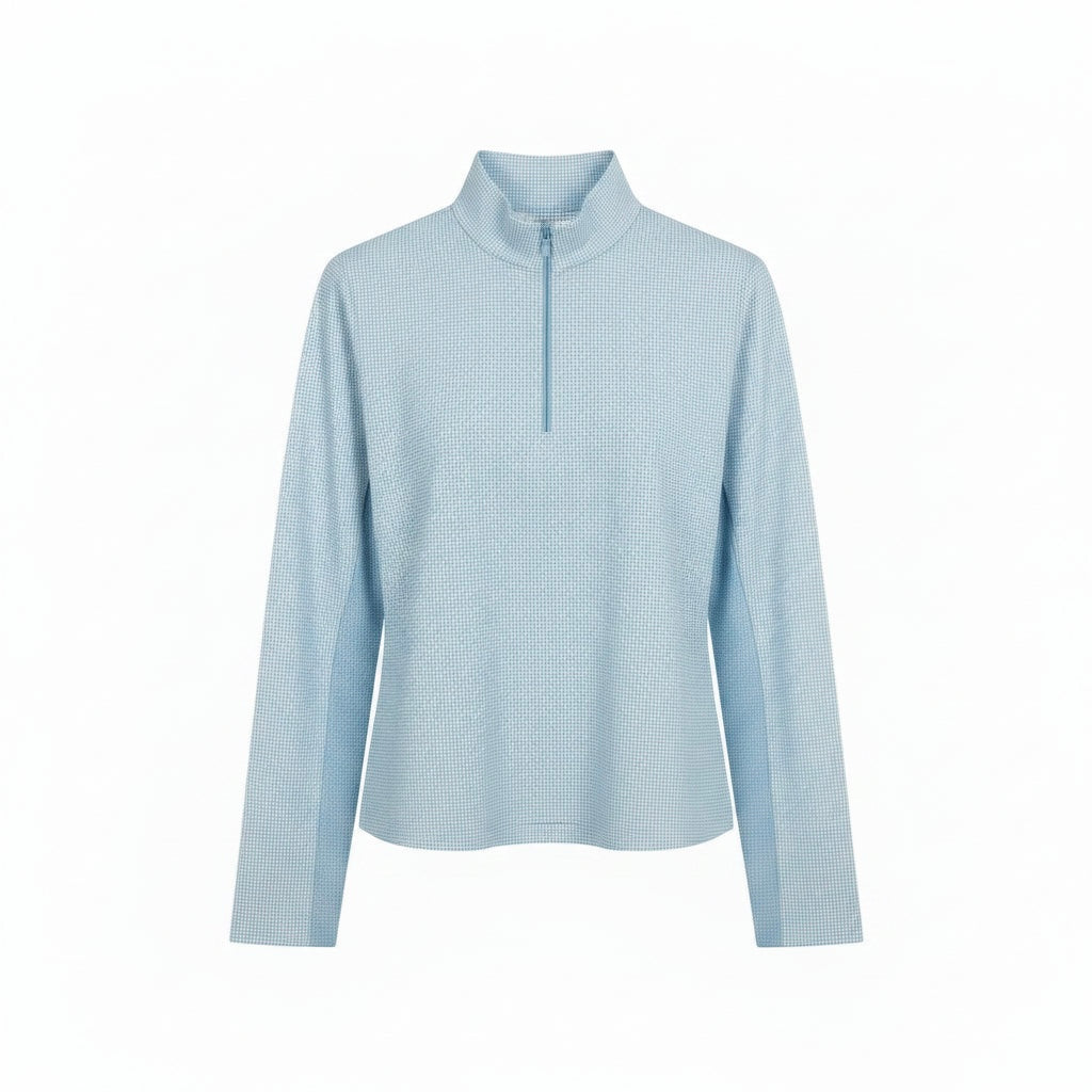 IBKUL Women's Mini Check Long Sleeve Zip Mock - Peri/White