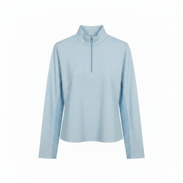 IBKUL Women's Mini Check Long Sleeve Zip Mock - Peri/White