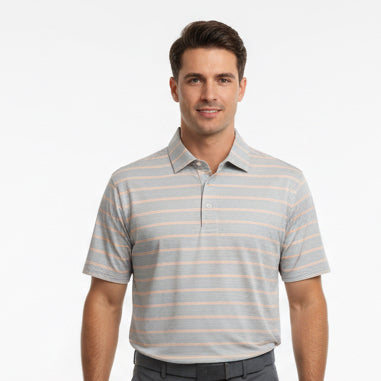 Straight Down Men's Golf Polo Oceano Dunes Stripe Cantaloupe Size L
