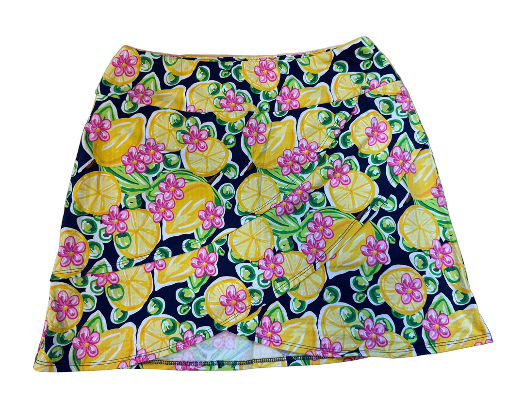 IBKUL Womens Lemon Print Layered Skort 17.5" - Navy/Multi