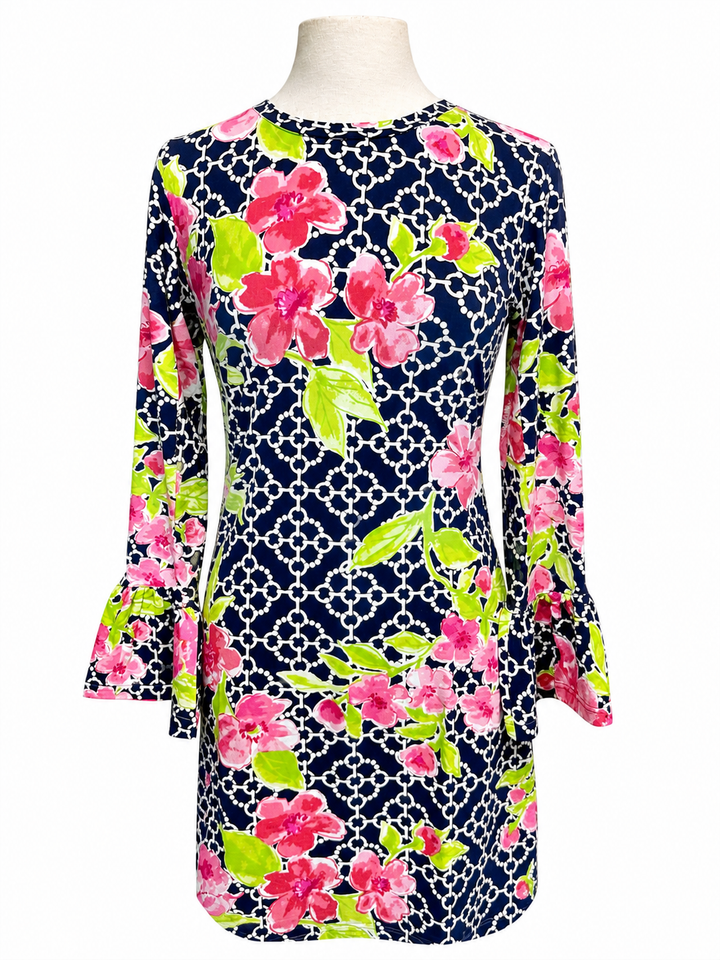 IBKUL Pink Floral Bell Sleeve Dress - Small - Skorzie