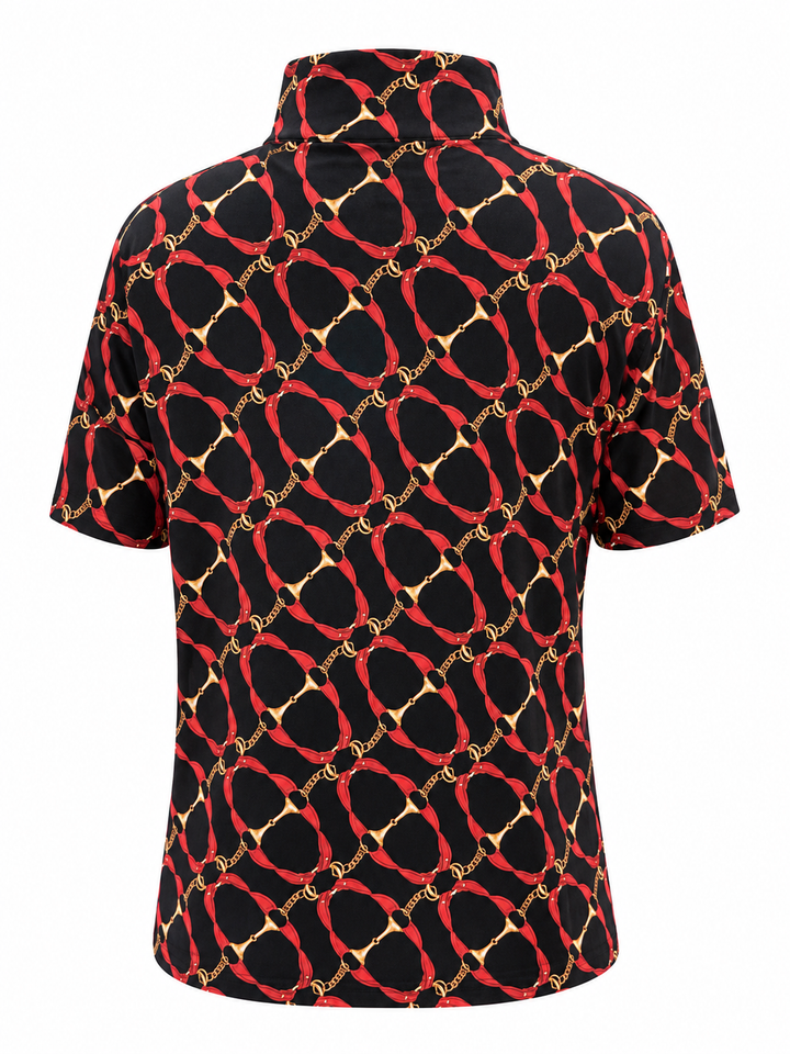 IBKUL Bitty Short Sleeve Zip Mock - Black/Red