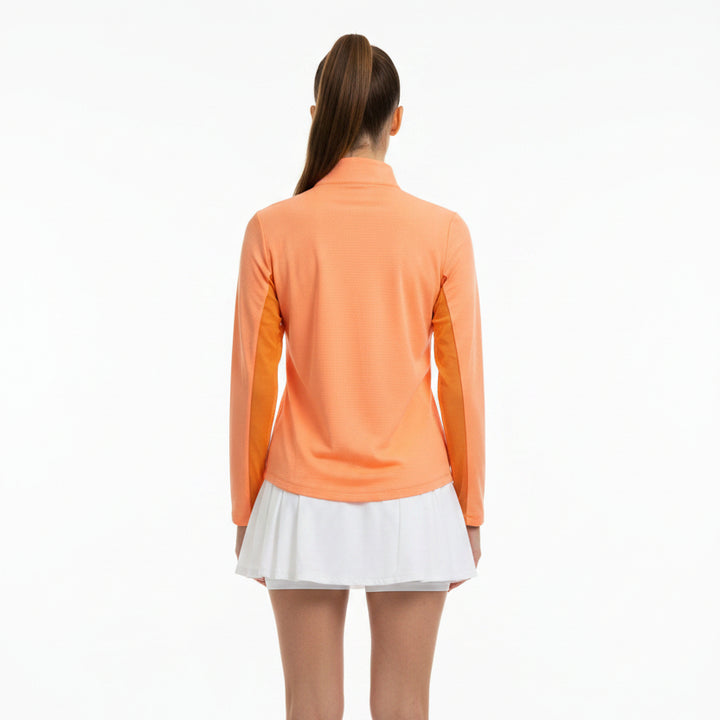 IBKUL Women's Long Sleeve Solid Zip Mock Peach Size XL