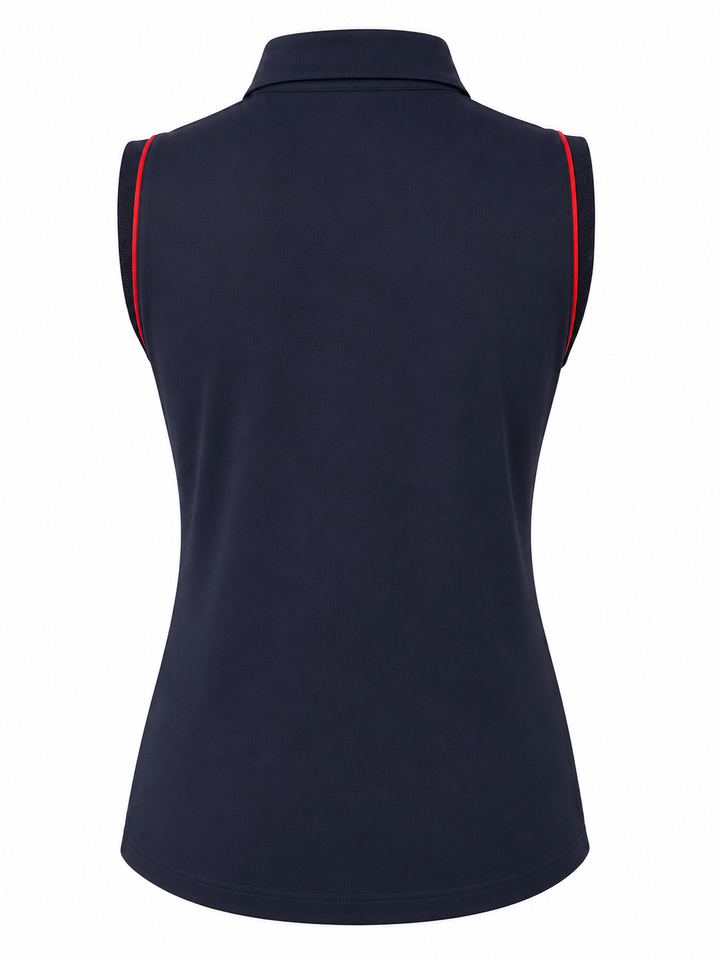 EP NY Sleeveless Crossover Placket Polo (w/ logo) - Navy - Large
