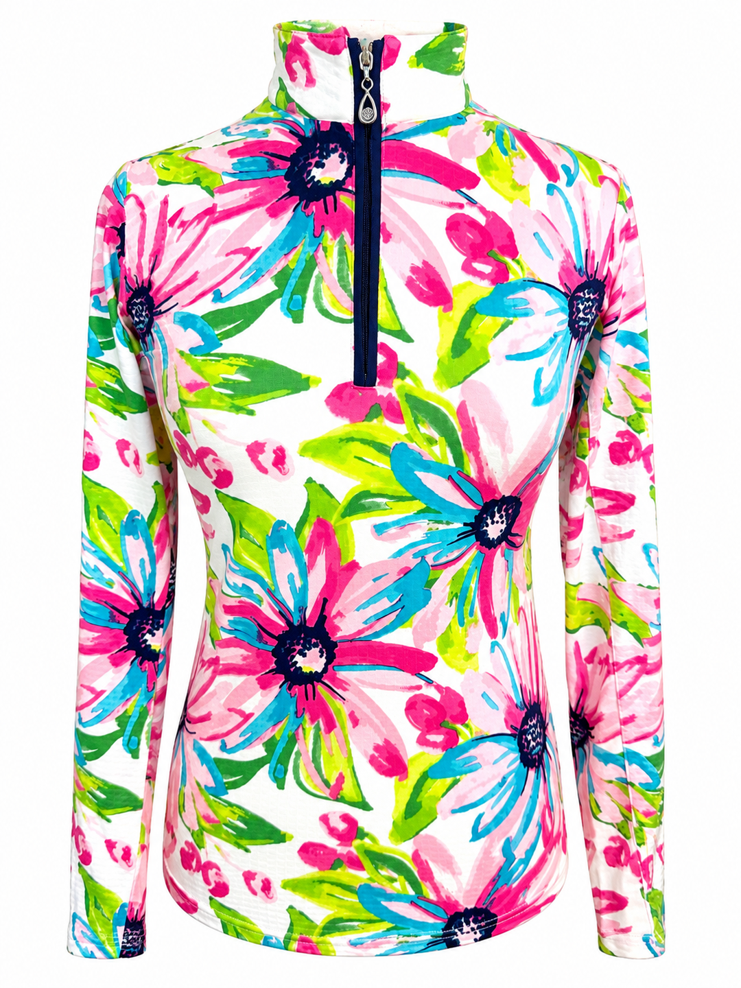 SanSoleil SOLTEKICE Long Sleeve Print Mock - Pink Dahlia - XXS