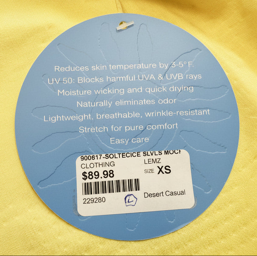 SanSoleil Womens Sleeveless Zip Top - Lemon Zest - XS