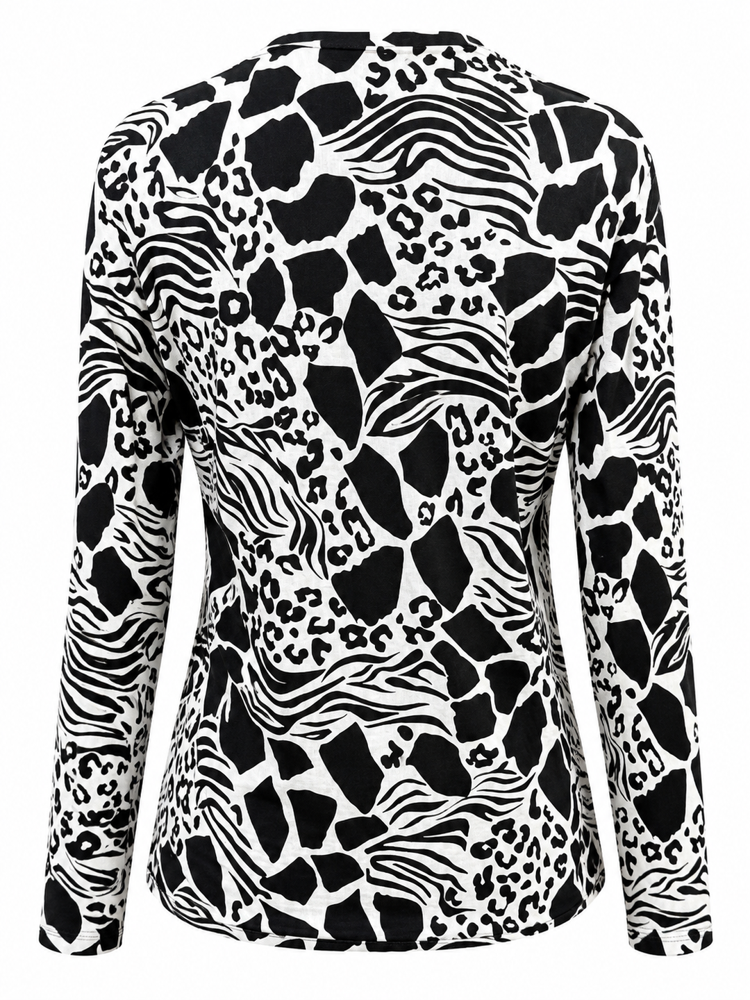 IBKUL Bianca Long Sleeve Crew Neck Top - Black/White Safari