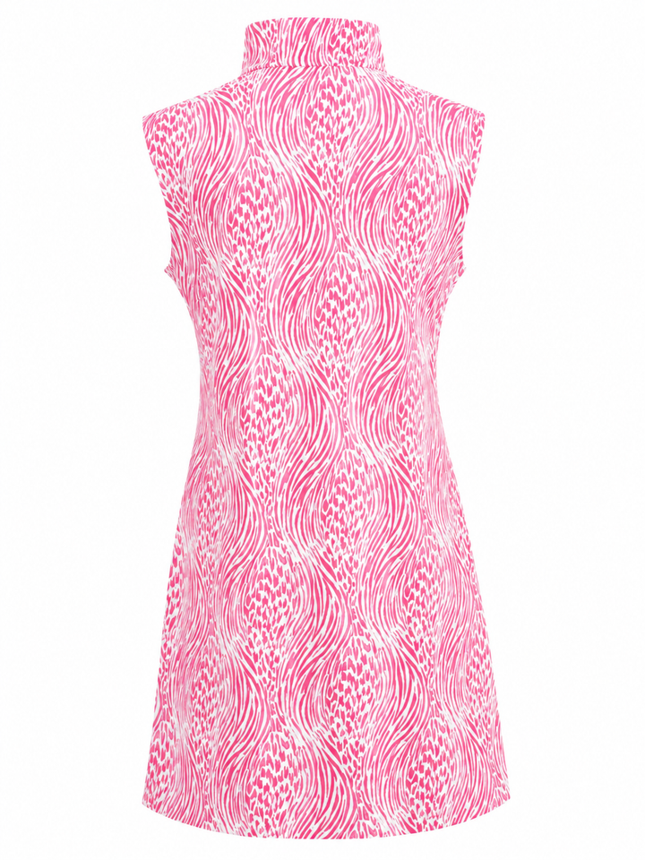 IBKUL Safari Sleeveless Zip Mock Dress - Watermelon/White