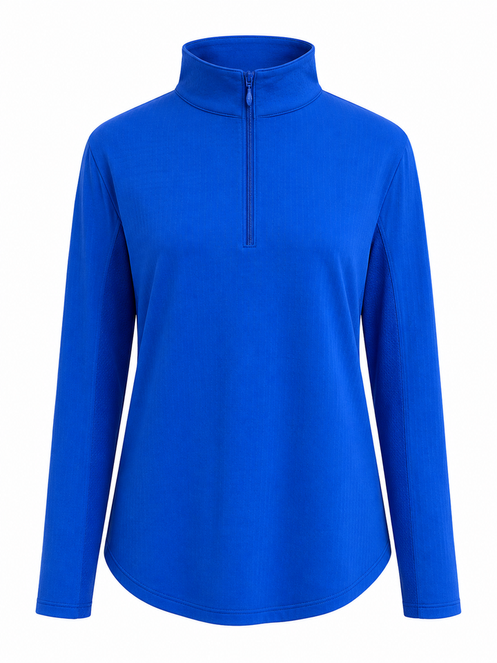 IBKUL Solid Long Sleeve Zip Mock - Blue
