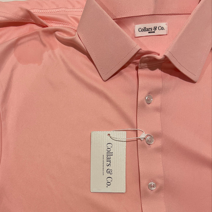 Collars & Co. Men's Polo Performance Fabric Semi-Spread Collar Peach Size M