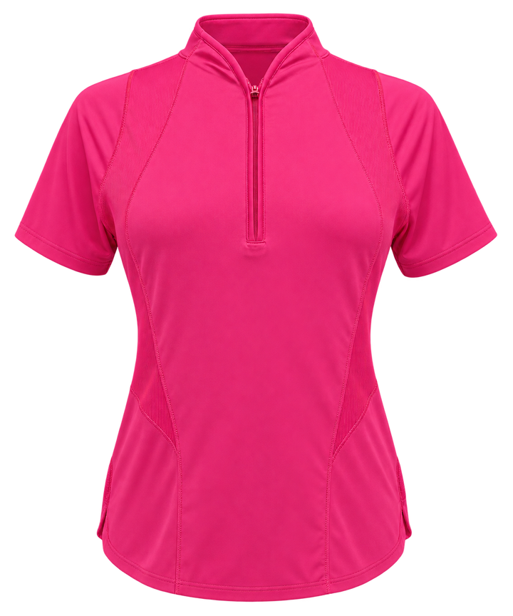 Lucky In Love Win the Day Short Sleeve Zip Top - Shocking Pink