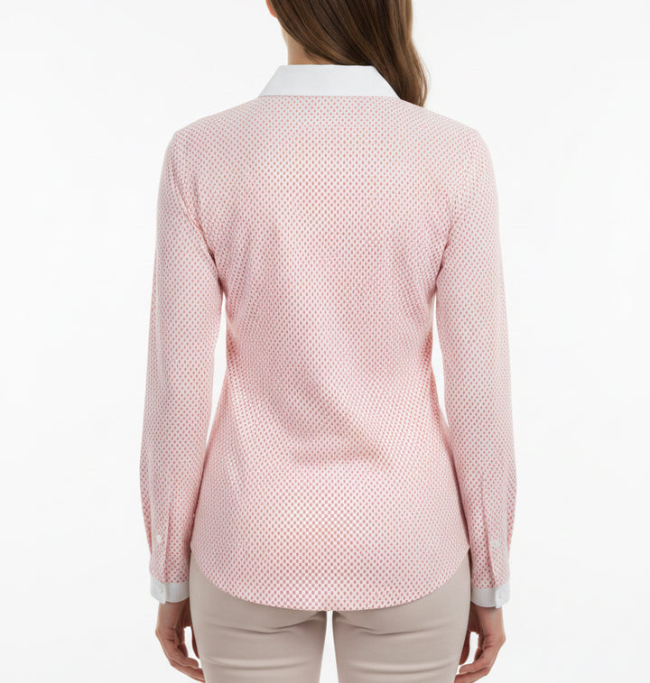 Fairway & Greene Women's Golf L/S Mock 1/4 Snap Coral Diamond Size L