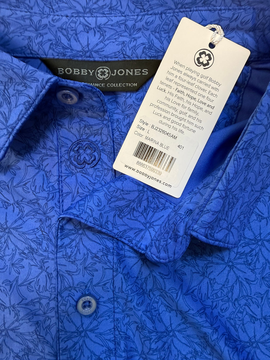 Bobby Jones Performance Azalea Print Jersey Polo - Marina Blue - Large