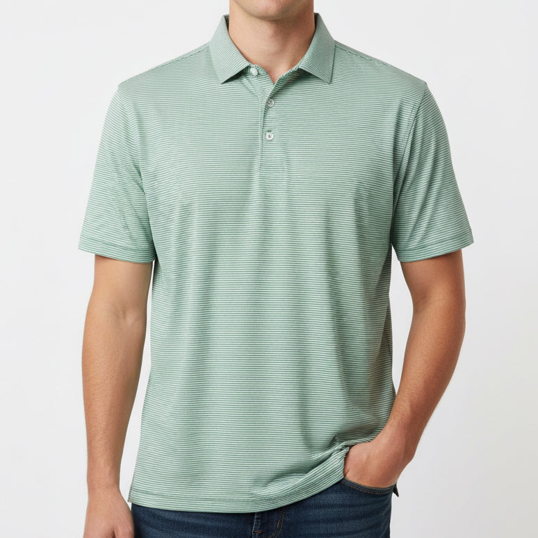Straight Down Men's Golf Polo Peninsula Stripe Celery Size L
