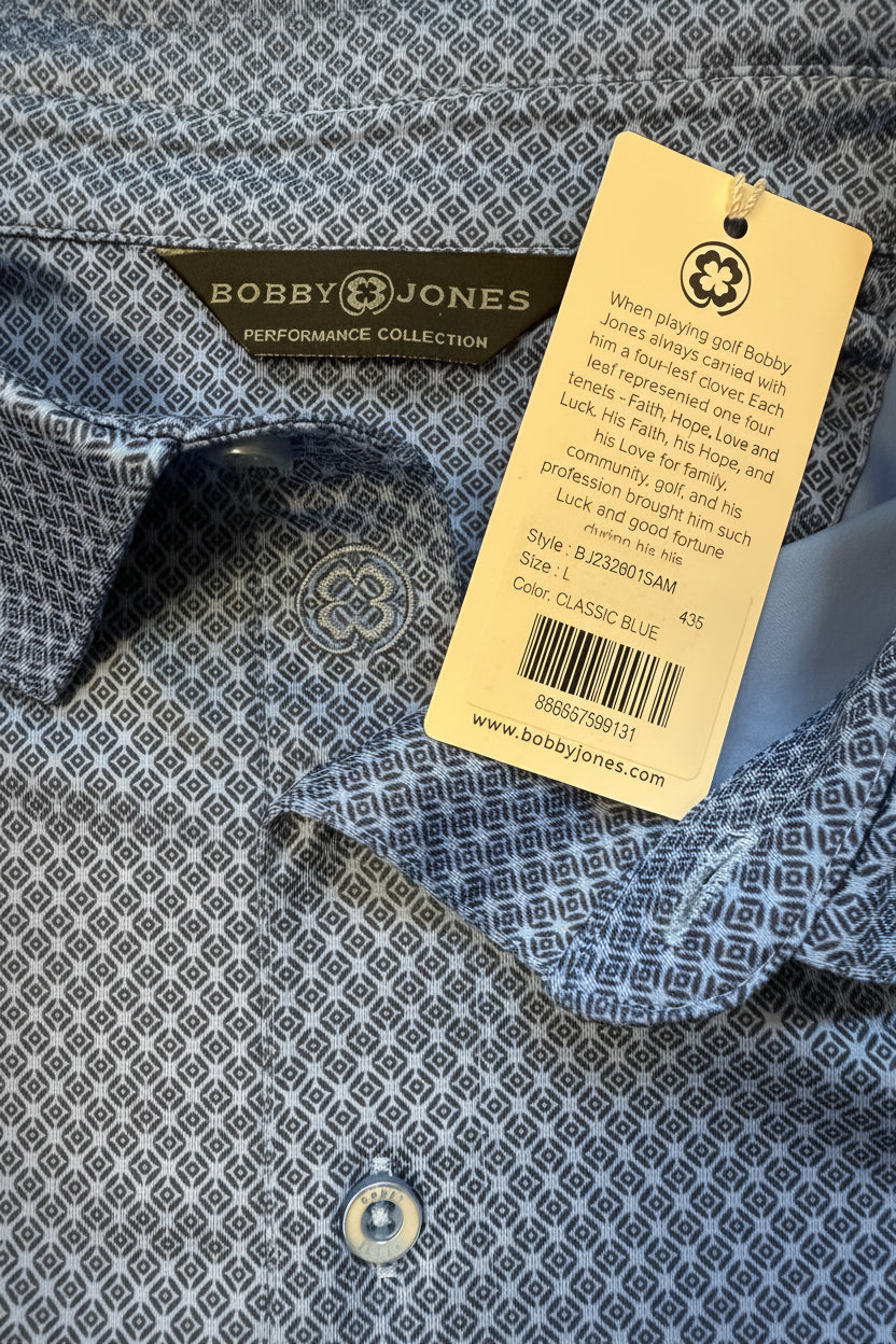 Bobby Jones Performance Diamond Argyle Print Jersey Polo - Classic Blue - Large