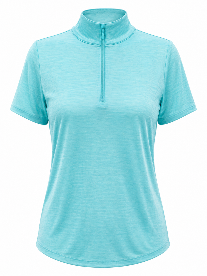 IBKUL Solid Short Sleeve Zip Mock - Seafoam