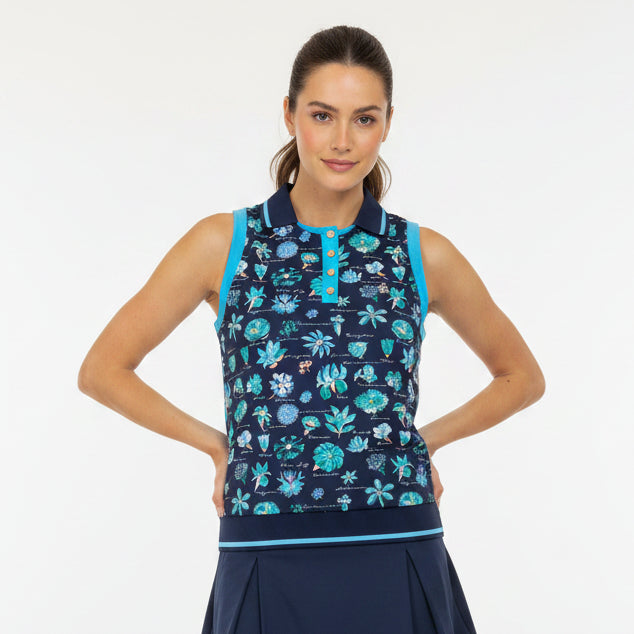 Original Penguin Women's Golf Polo Floral Sleeveless Black Iris Size S