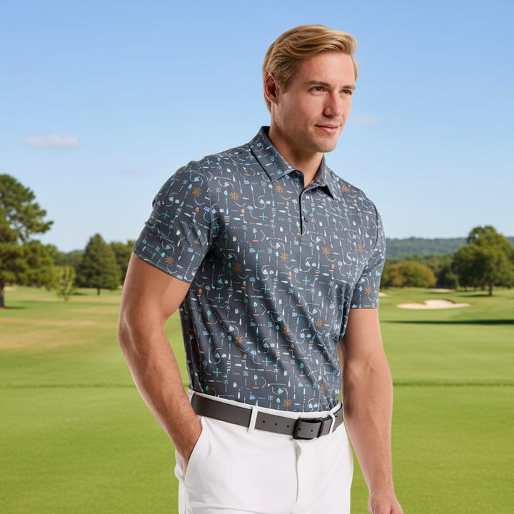 Penguin Mens Logan Beer Pong Geo Print Short Sleeve Polo - Quiet Shade