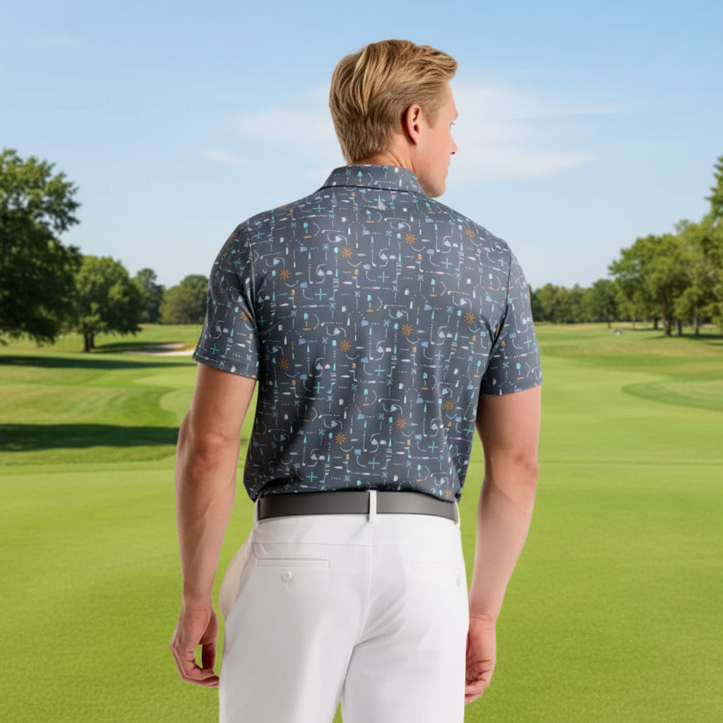 Penguin Mens Logan Beer Pong Geo Print Short Sleeve Polo - Quiet Shade