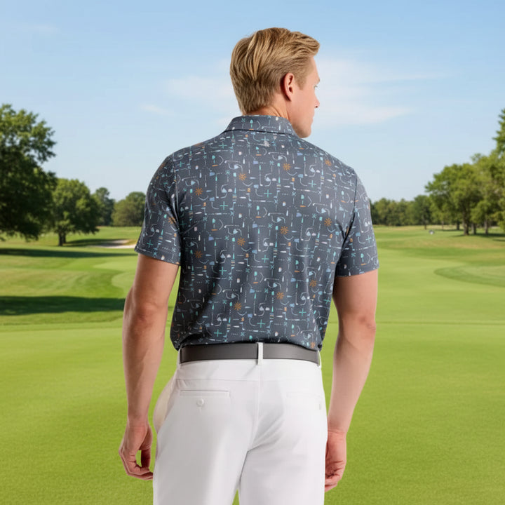Penguin Mens Logan Beer Pong Geo Print Short Sleeve Polo - Quiet Shade