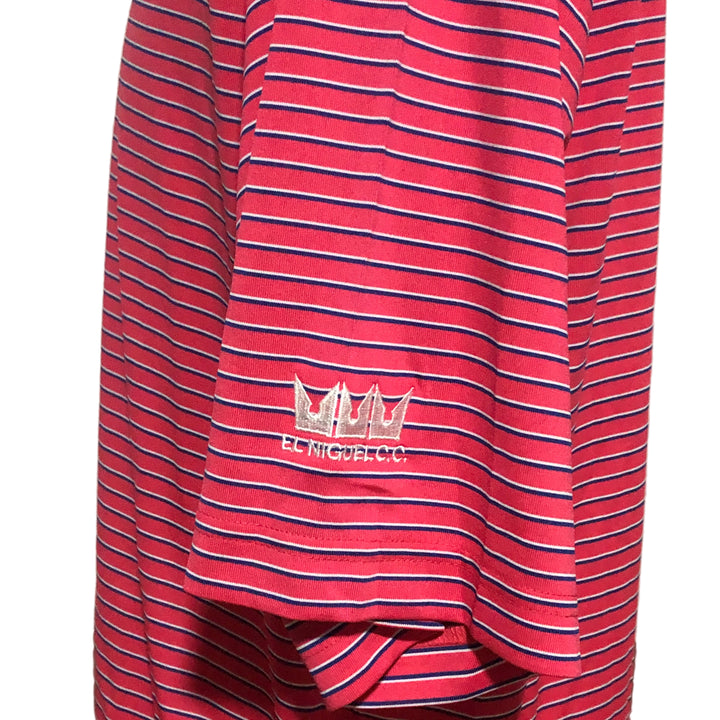 Donald Ross Men's Stripe Performance Polo (w/logo) - Morocco/Navy/Cream - Small - Skorzie