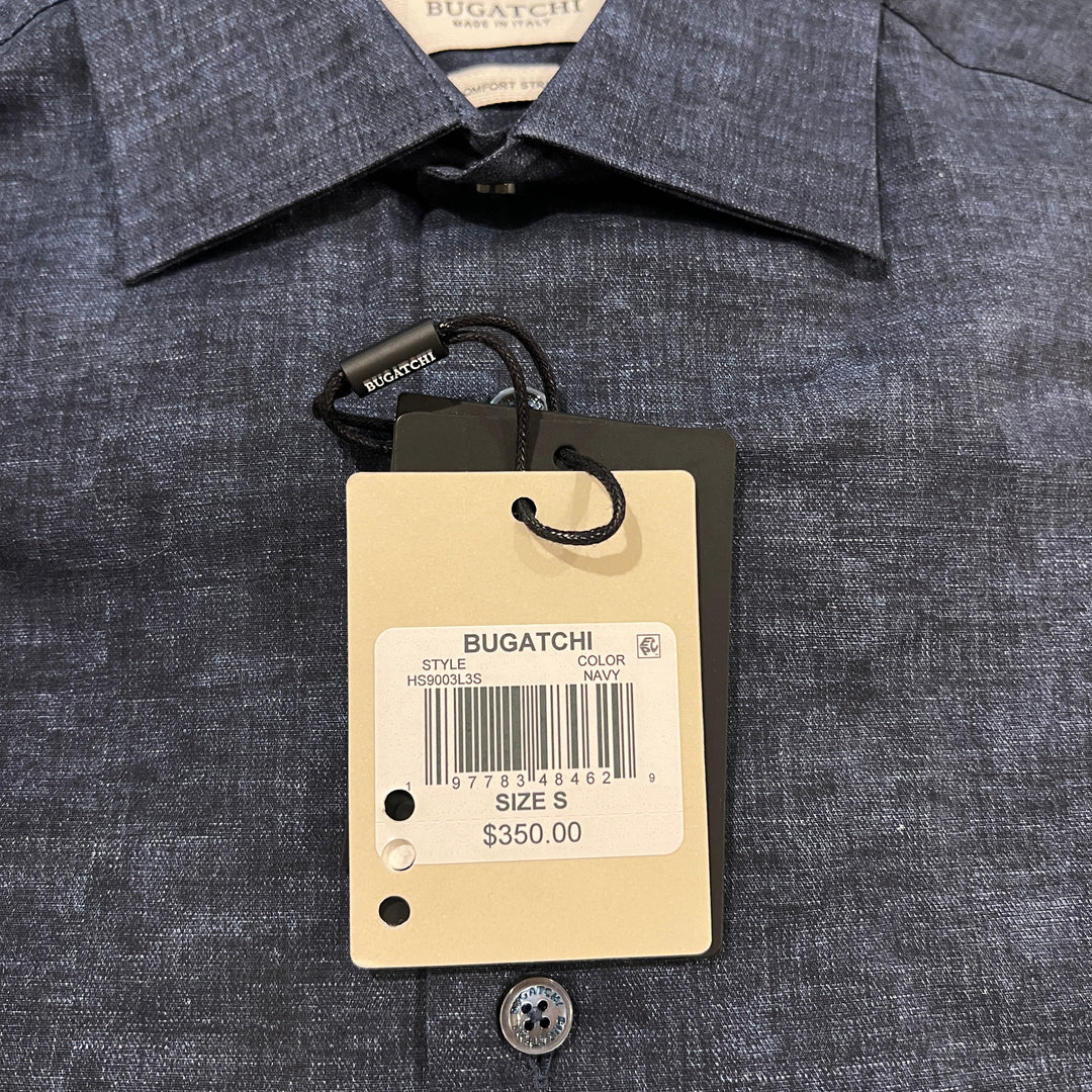 Bugatchi Men's Chambray Shirt Julian Indigo Navy Size S