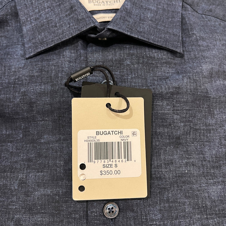 Bugatchi Men's Chambray Shirt Julian Indigo Navy Size S
