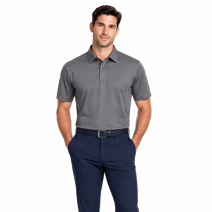 Collars & Co. Men's Polo Performance Fabric Semi-Spread Collar Grey Size M