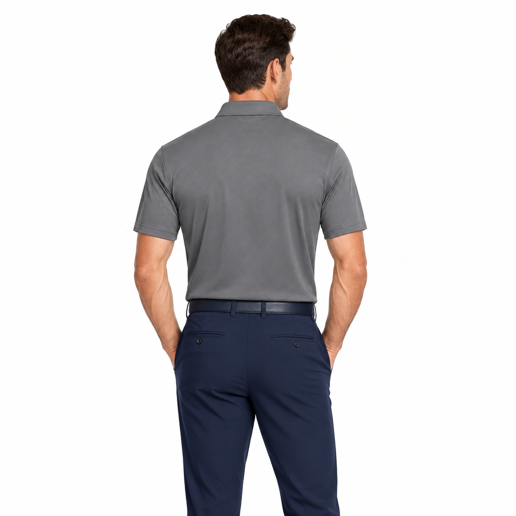 Collars & Co. Men's Polo Performance Fabric Semi-Spread Collar Grey Size M