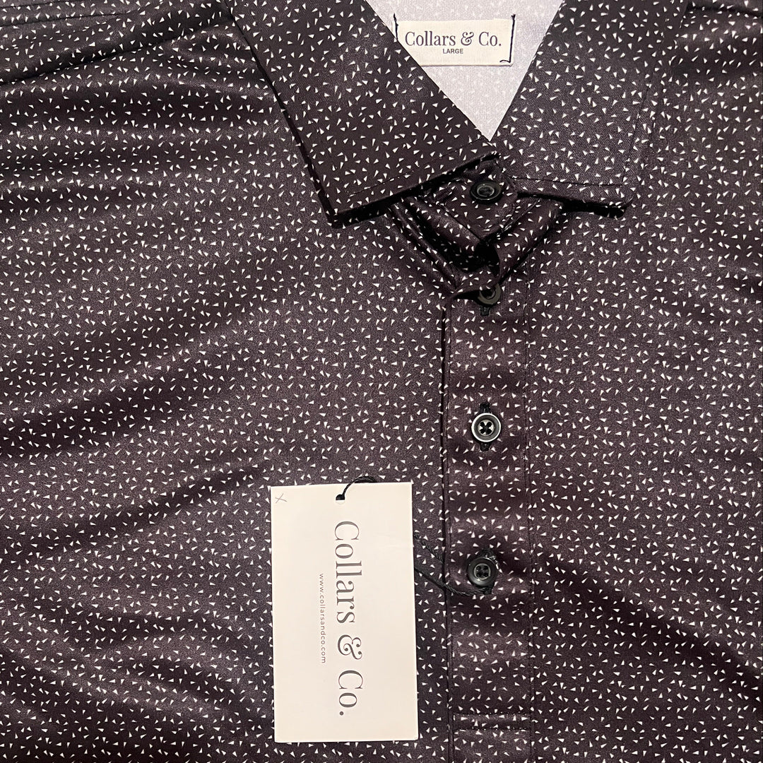 Collars & Co. Men's Polo Performance Fabric Semi-Spread Collar Black/White Print Size M
