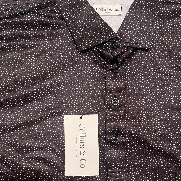 Collars & Co. Men's Polo Performance Fabric Semi-Spread Collar Black/White Print Size M