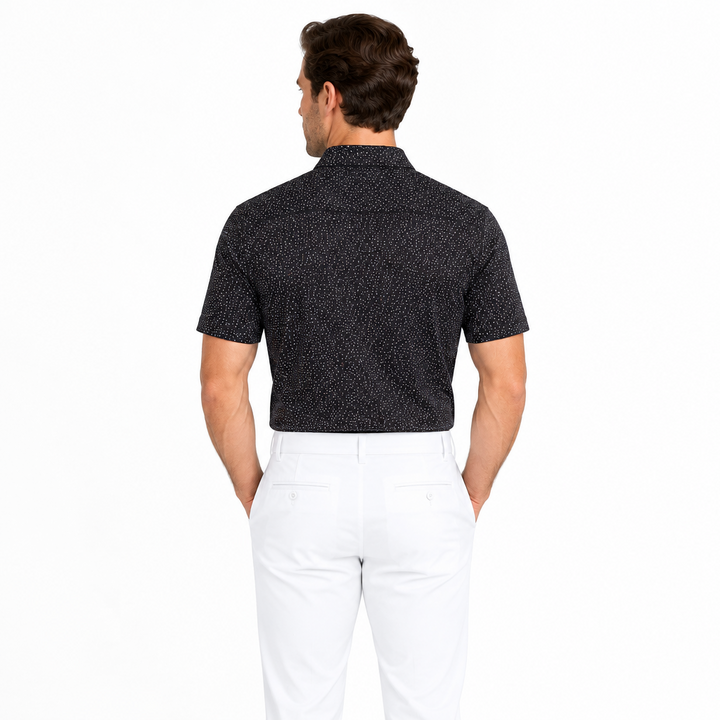 Collars & Co. Men's Polo Performance Fabric Semi-Spread Collar Black/White Print Size M