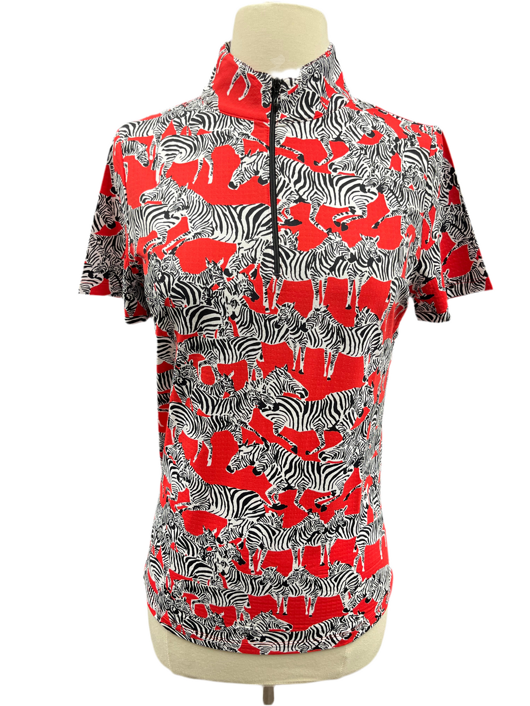 IBKUL Zebra Short Sleeve Mock Neck Top - Red - Small - Skorzie